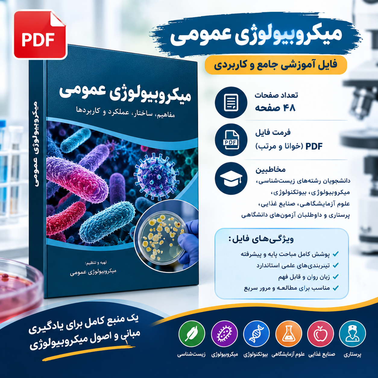 دانلود جزوه میکروبیولوژی عمومی فارسی PDF (۴۸ صفحه جامع + بررسی رشد باکتری و L-Form) ( نسخه پی دی اف PDF)