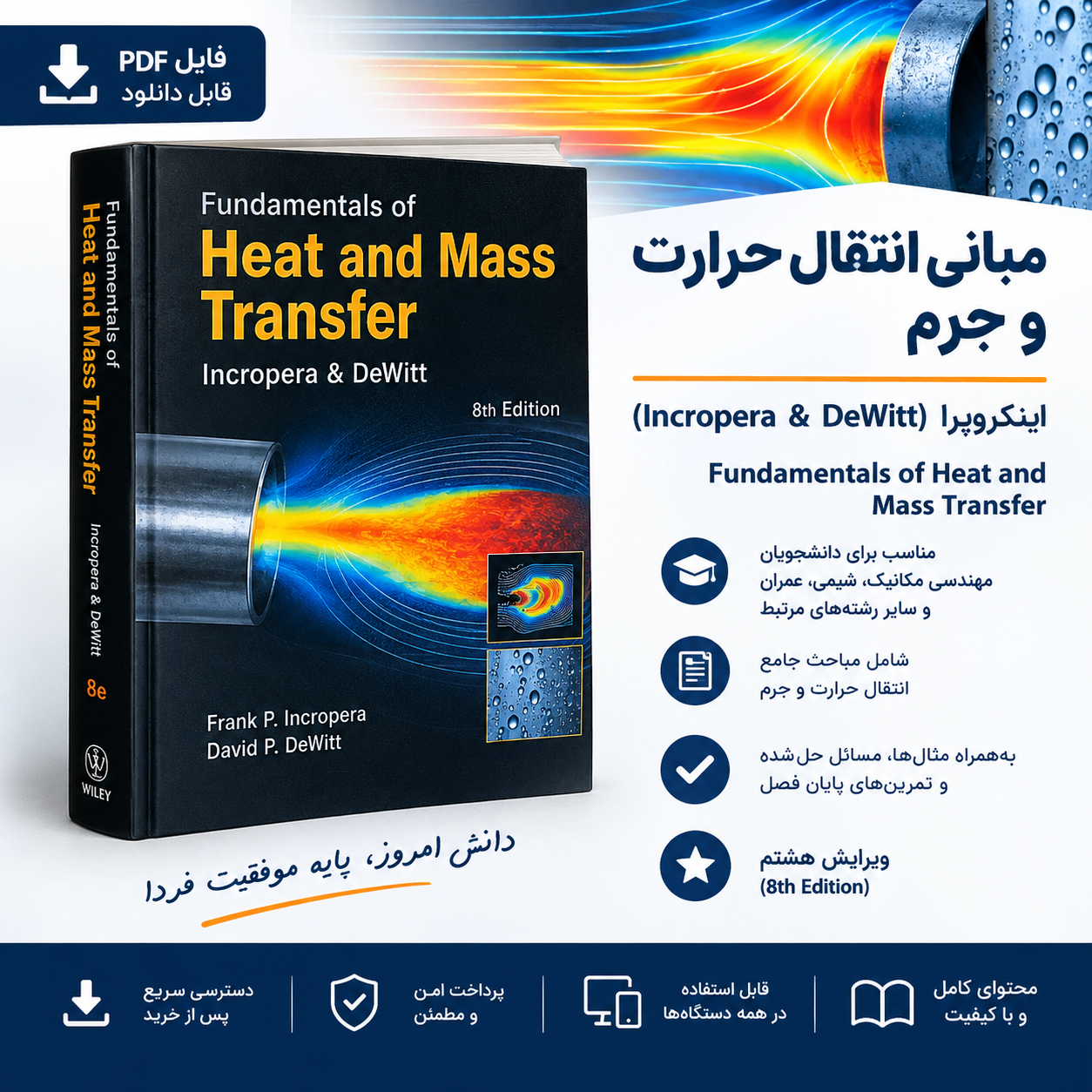 دانلود فایل متنی کتاب مبانی انتقال حرارت و جرم اینکروپرا (Fundamentals of Heat and Mass Transfer – Incropera & DeWitt) – زبان اصلی ( نسخه پی دی اف PDF)